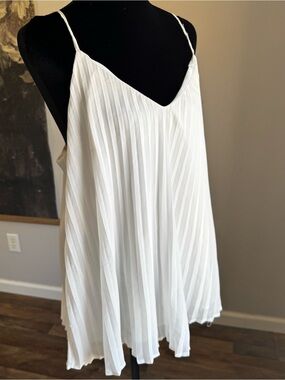 White Pleated Spaghetti Strap Camisole